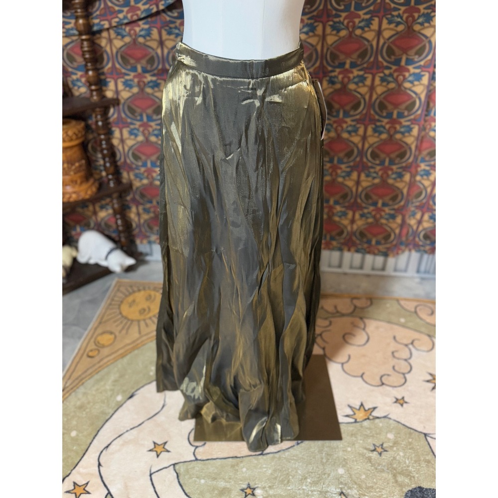 J.B.S. LTD Metallic Gold Olive Green Maxi‎ Skirt USA Made Size 6